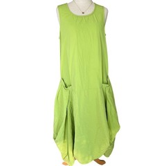 Dress To Kill Midi Dress Lime Green Lagenlook Nylon Tie Back Artsy Boho Travel