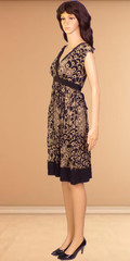 LONDON TIMES size 8 black/tan floral fit/flare polyester/spandex dry clean only