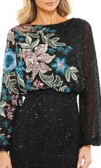Mac Duggal Black Embellished Multi Color Floral High Neck Gown Size 14 $598