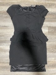 Bebe Black Peplum Mini Dress Womens Size Medium Short Sleeve Bodycon Party Chic