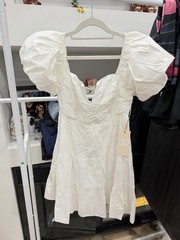 Blue Element White Solid Sweetheart Puff Short Sleeve Ruffle Mini Dress XS