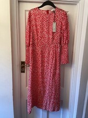 New Never Fully Dressed Red & White Floral Design Midi Delores Dress,UK12