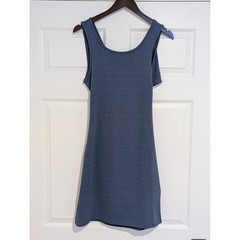 Roxy Blue Textured Knit Crossover Back Cutout Mini Tank Dress Womens Large
