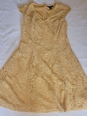 Liz Claiborne Size 8 Yellow Floral Lace Crochet Sheath Shift Dress Lined