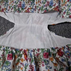 Vestique Floral Mini Dress S NWT 100% Cotton Off Shoulder Cut Out Waist Ruffle