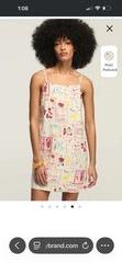 Lucky Brand S Small Run Big Linen Conversational Print Mini Slip Mini Dress