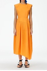 Tibi Italian Sporty Nylon Sleeveless Balloon Dress Sample Orange Asymmetric