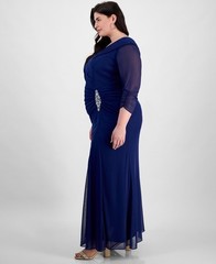 Alex Evenings Plus Size Blue Portrait Collar Side Ruched A-Line Dress 14W