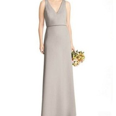 Jenny Yoo Crepe Overlay Bow Back Bridesmaid Gown Size 4 in Taupe-U47 Style JY540