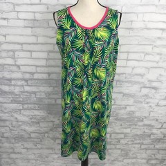 LANDS END Tropical Shift Tank Dress Size M Knit Sleeveless Pleated Colorful