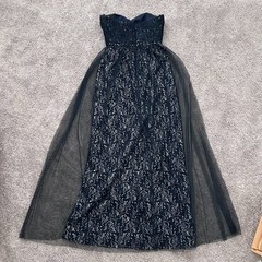 After Six Strapless Chiffon Tulle Gown Bridesmaid Dress Size 6 Midnight Navy