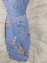 Closet London Womens 8 Blue Floral Tulip Dress Tie Back Side Pockets