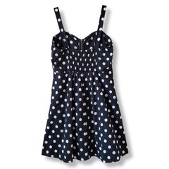 Black White Polka Dot Sweetheart Mini Dress M Retro Rockabilly Twee Picnic