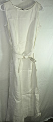 WOMENS OFF white linen lined SHEATH DRESS CAREER COMFORT wedding SLIT SIZE S 34&Prime;