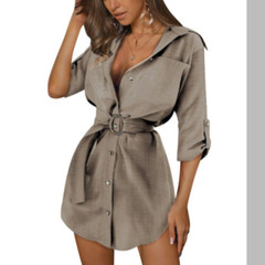 Womens Button V Neck Mini Shirt Dress Long Tops OL Ladies Casual Loose T-Shirt