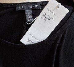 Eileen Fisher NWT Viscose Jersey Knit Midi High Low Elbow Sleeve Dress Black XL