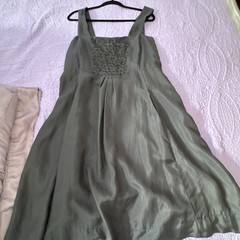Eileen Fisher Large/XL Sleeveless 100% Silk Lined Dress Smoky Grey 40” Long EUC