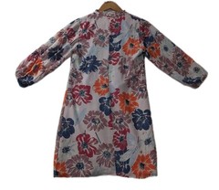 Ann Taylor Factory Petite XSP Floral Chiffon Shift Dress Pink Blue Long Sleeve
