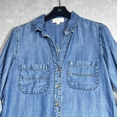 Cloth & Stone Dress Sz Medium Light Wash Button Front Chambray Roll Tab Sleeves
