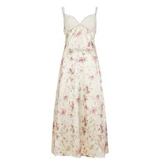 Women’s White Pink Green Floral Sweetheart Strappy Slip Midi Dress Size L