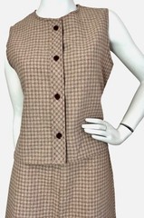 60s-70s Plaid Vest Top Skirt Set Size Small Career Guild Vintage Midi Brown Red