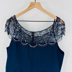 Xscape Navy Beaded Lace Cap Sleeve Formal Gown Floor Length Dress 18W