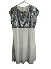 womens short sleeve white silver sequence dress plus size 3XL XXXL