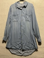 Thread & Supply Chambray Women’s Tunic Shirt Dress L Roll Tab Sleeves Blue