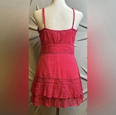 Women’s Pink Solid V-Neck Adjustable Straps Ruffle Hem Woven Mini Dress S