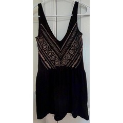 Ecote Urban Outfitters Black Embroidered Boho V-Neck Mini Dress XS