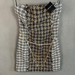 Forever 21 Women&rsquo;s Strapless Tweed Mini Dress Size M Multicolor Chain Belt NWT
