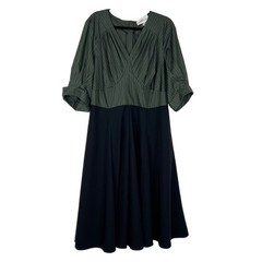 Miss Candyfloss Midi Dress 3XL Black Green Pinstripe Linen Blend Office Siren