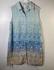 Womens Chicos Sleeveless Ombre Linen Shirt Dress Tan Blue Green L Side Slits