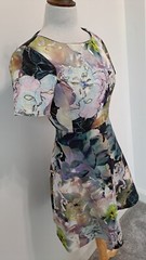 COAST – Purple Floral Patterned Structured Cotton Fit & Flare Dress – Size 10