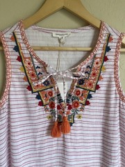 New! BeachLunchLounge Daphine Rose Pink White Drop Waist Embroidered Tassel Dres