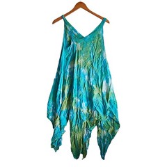 Yes World Boutique Tie Dye Handkerchief Dress Sleeveless Casual Blue Green M