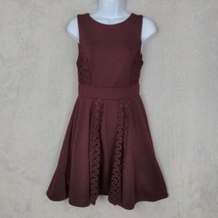 Altar&rsquo;d State Dress Women Med Burgundy Crochet Fit and Flare Sleeveless Lined