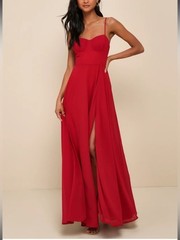 Lulu&rsquo;s Cause for Commotion Red Pleated Bustier Maxi Dress Red Size Small
