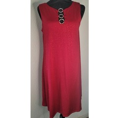 NWT Sleeveless Red Shimmer Dress Decorative Rhinestone Keyhole Neckline Small