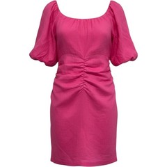MINKPINK Selena Puff Sleeve Mini Dress NWT Hot Pink 100% Linen Size XXL
