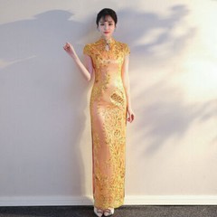 Chinese Traditional Wedding Qipao Dress Women Summer Lace Cheongsam Bride Gown