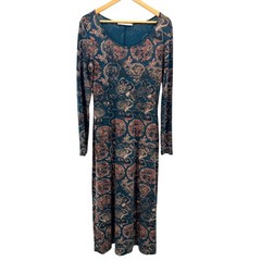Peruvian Connection Ming Teal Dragon Cloud Print Cotton Lycra Midi Dress M