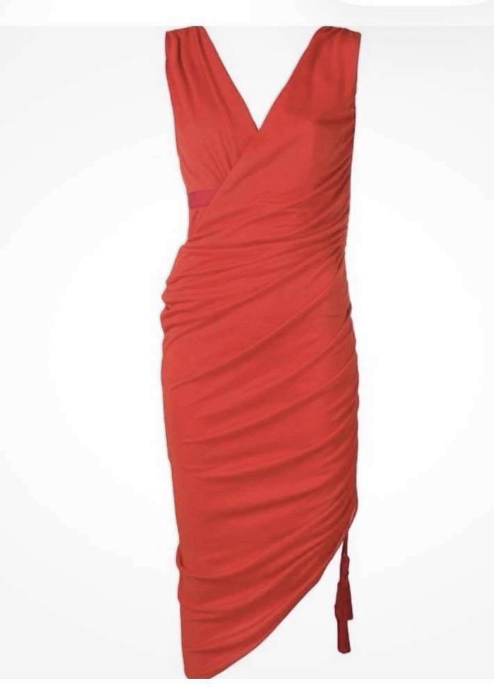 LANVIN DESIGNER RED RUNWAY Ruched Midi Dress RRP £2249 US2 UK6 NWT Made France