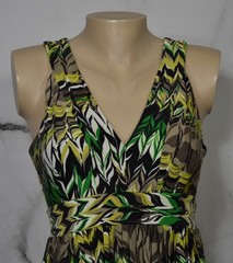 APNY Black Green White Patterned Sleeveless Dress Small Lined Bust Polyester