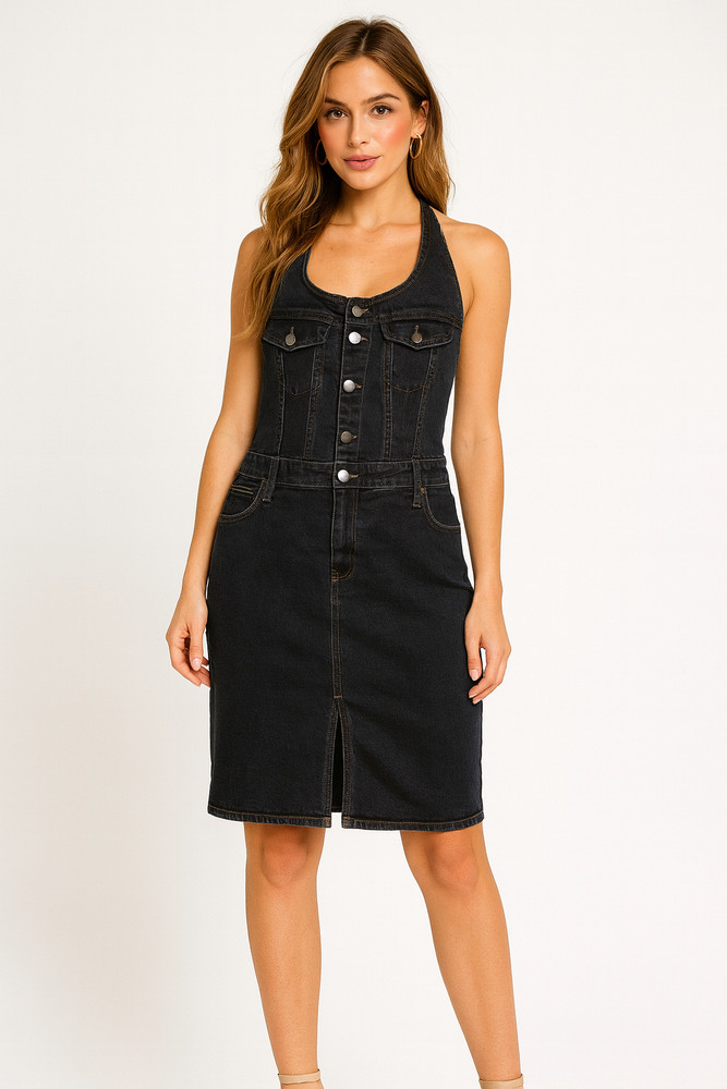 Universal Thread Overall Dress Juniors 17 Blue Halter Denim Dark Wash Skate Y2K