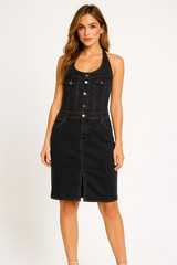 Universal Thread Overall Dress Juniors 17 Blue Halter Denim Dark Wash Skate Y2K