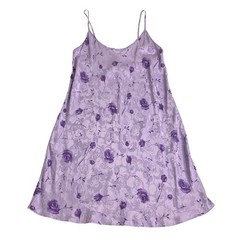 Vintage Private Luxuries Silk Mini Slip Dress Nightgown S Purple Floral Jacquard