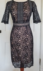 Antonio Melani Black Lace Sheath Dress Slimming Lined Women SZ 0 Holiday Party