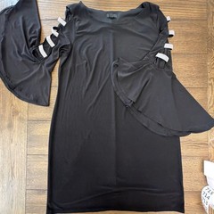 Black Cutout Sleeve Rhinestone Dress Mobwife Glam Strappy Crystal Partywear
