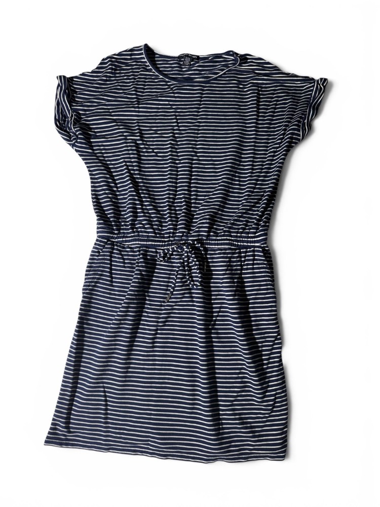 Hilary Radley Navy & White Striped Drawstring Waist Dress Size S
